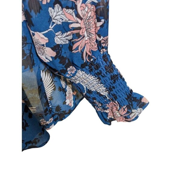 Michel Studio Womens Plus 3X Sheer Button Blouse Long Sleeve Shirt Crane Flowers - Picture 3 of 7